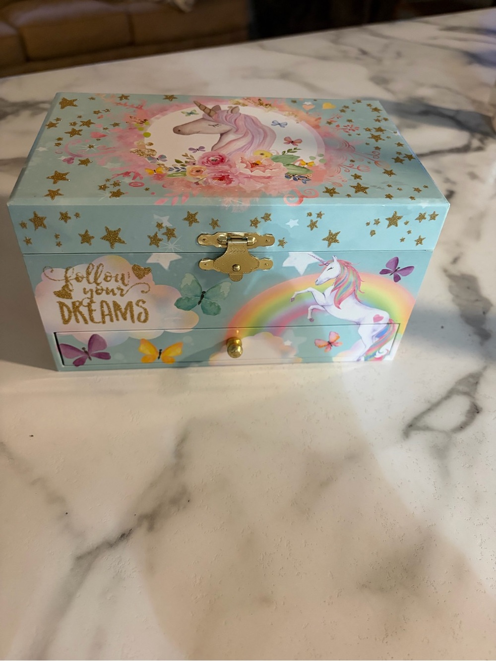 Unicorn Dreams Musical Jewelry Box - Pastel Blue